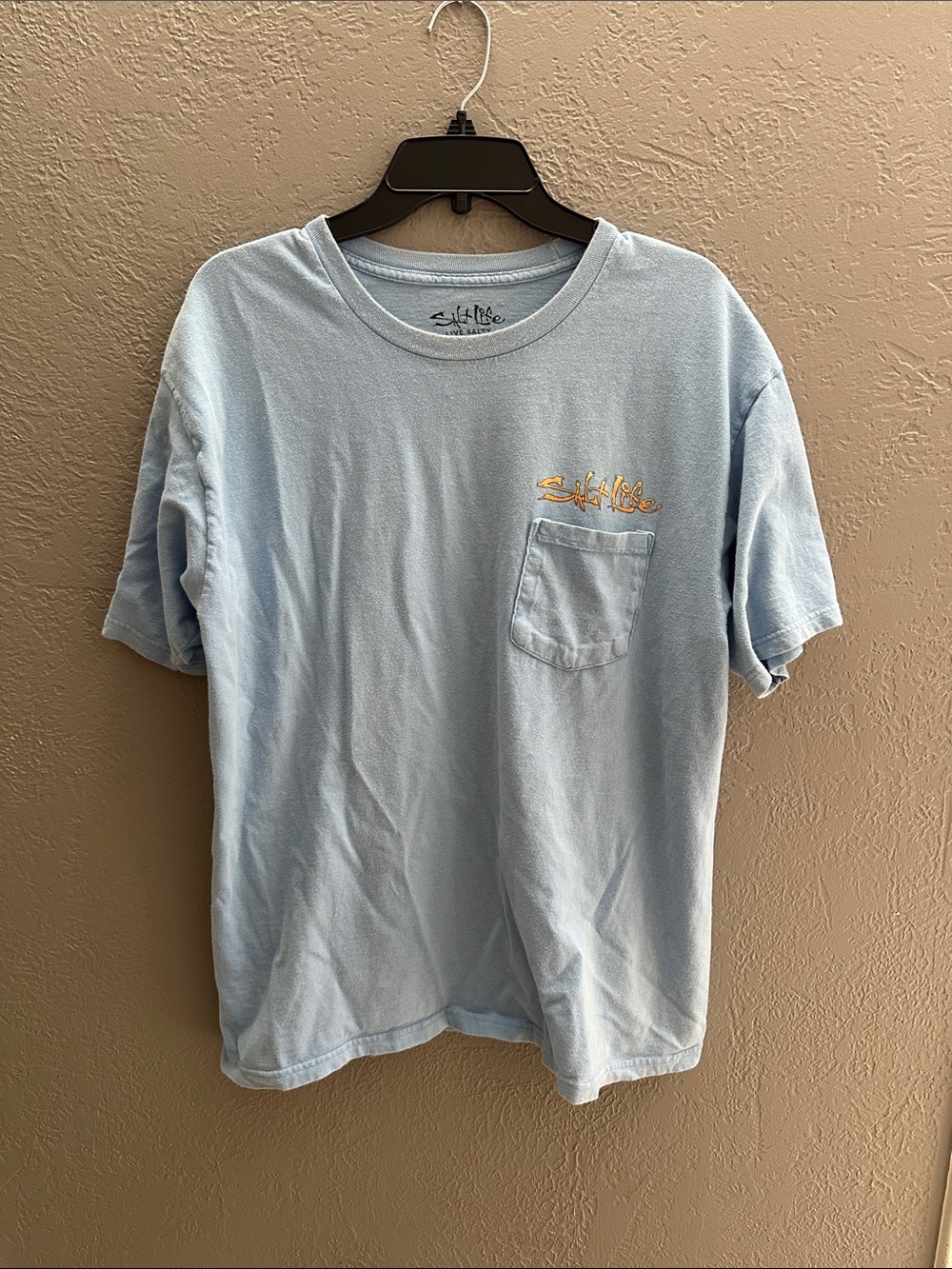 Salt Life Light Blue Short-Sleeve Pocket Tee with Yellow Logo